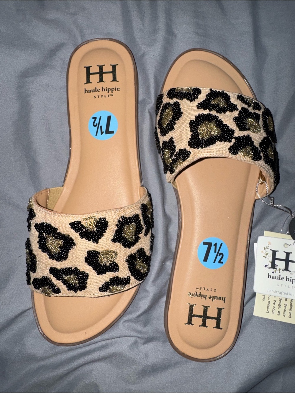 Cheetah Print Beaded Sandals Handmade in India New with Tags Size 7.5 - Picture 4 of 7